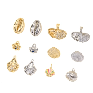 Copper shell pendants with cubic zirconia for DIY jewelry making in various nautical styles