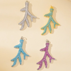 Marine coral pendants with zircon pavé for DIY jewelry making in four vibrant colors