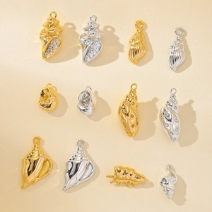 Copper Sea Snail Shell Pendants With Zirconia Ocean Life Charms For DIY Necklace Bracelet Earring Jewelry Making Accessories