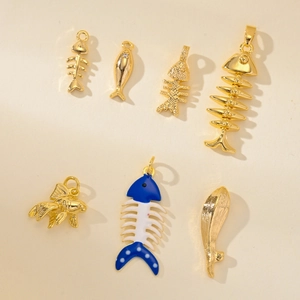 Golden koi fish and fishbone charms collection for DIY jewelry making and necklaces