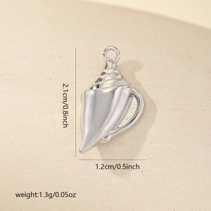 Detailed dimensions of silver conch shell pendant with cubic zirconia for jewelry DIY