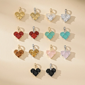 Heart Shape Cubic Zirconia Pendant Alloy Metal Gold Silver Plated Charms For DIY Necklace Bracelet Making Jewelry Findings