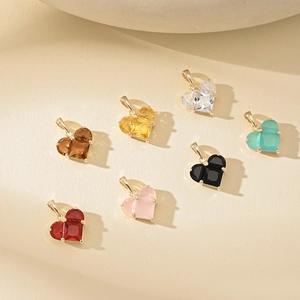 Colorful heart-shaped zircon pendants with gold metal base for DIY jewelry making