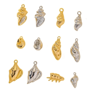 Set of copper seashell and conch pendants with zircon inlay for DIY jewelry making