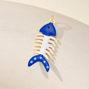 Blue and white koi fish bone pendant with gold trim for handmade DIY jewelry