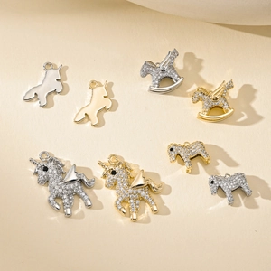 Handgemaakte Koperen Dierbedeltjes Voor Het Maken Van Sieraden DIY 3D Eenhoorn Pegasus Paard Hanger Strass Ingelegd Goud Platina Kleine Bedeltjes Voor Ketting Armband Oorbellen