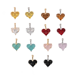 Handmade heart-shaped zircon pendants in various colors with gold and silver metal plating