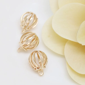 Three hollow gold brass lantern charms for DIY jewelry making earrings and necklaces