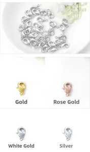 DIY jewelry lobster clasps in gold, rose gold, and silver finishes for necklace making