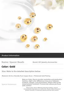 Vista macro de cuentas espaciadoras de cobre chapado en oro para pulseras hechas a mano