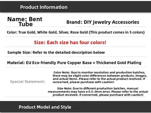 Detailed specs for eco-friendly copper gold-plated curved tube beads for DIY jewelry