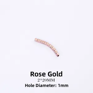 Rose gold faceted curved tube bead for jewelry making, 2x20mm size with 1mm hole