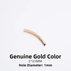Detail of 2x25mm gold plated curved tube bead with diamond cut texture for jewelry DIY
