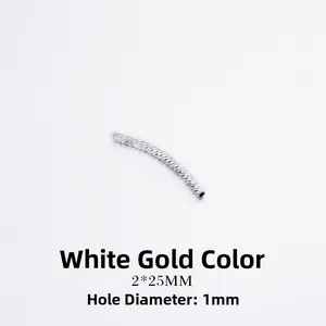 Detail of white gold plated curved tube bead 2x25mm for DIY jewelry making