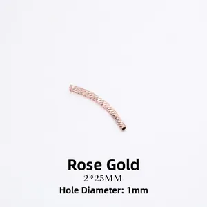 Rose gold faceted curved tube bead 2x25mm for DIY jewelry making with 1mm hole