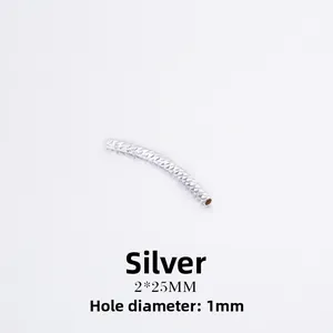 Silver curved jewelry tube bead with diamond cut texture, 2x25mm size for DIY crafts