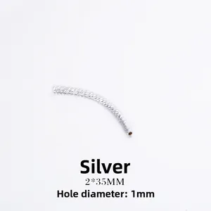 Silver plated curved tube bead with diamond pattern for jewelry making 2x35mm