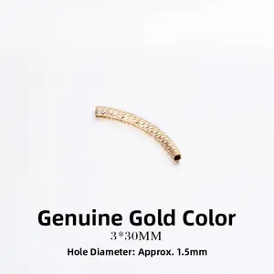 Detailed view of 3x30mm gold plated curved tube with diamond texture for DIY jewelry