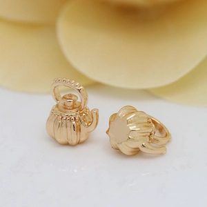 Detailed gold-plated metal teapot pendants with vertical stripes for DIY jewelry making