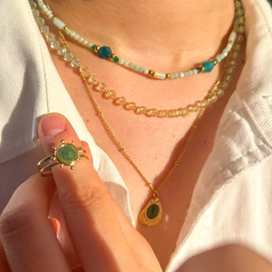 Böhmische Edelstahl Afrikanische Jade Anhänger Halskette Mehrlagige Kristall Perlenkette Vintage Ästhetik Schmuck Für Damen