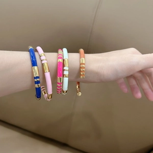 Brazalete Retro de Nudo de Bambú Esmaltado Acero Inoxidable Chapado en Oro en Forma de C para Mujer Joyería de Moda Accesorio Diario