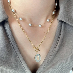 Collier en Perles de Pierre Naturelle en Acier Inoxydable pour Femme Boucle OT Plaqué Or Pendentif Soleil Coquillage Bijoux Vintage