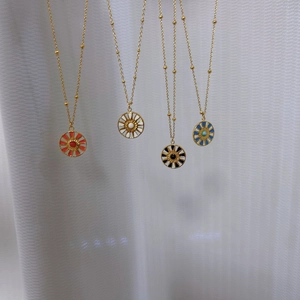 Bohemian style colorful sun pendant necklaces with gold satellite chain in four colors