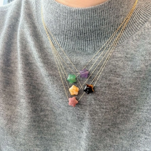 Star-shaped natural stone necklace in various colors with a gold stainless steel chain
