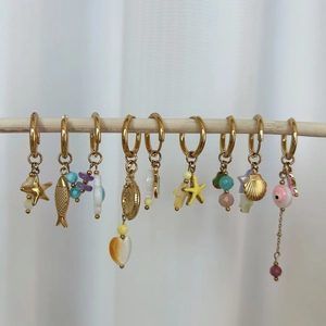Stainless Steel Ocean Theme Hoop Drop Earrings For Women Gold Plated Sea Shell Starfish Evil Eye Bohemian Fashion Jewelry