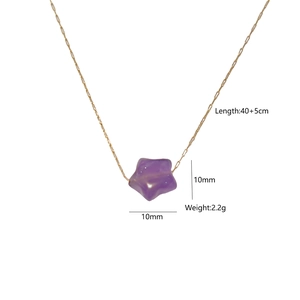 Detailed view of purple star stone pendant with 40+5cm gold stainless steel chain