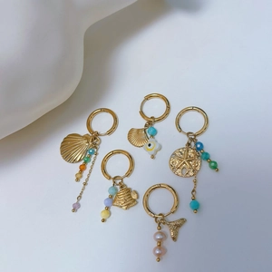 Ensemble de boucles d'oreilles thème océan avec pierres naturelles et perles