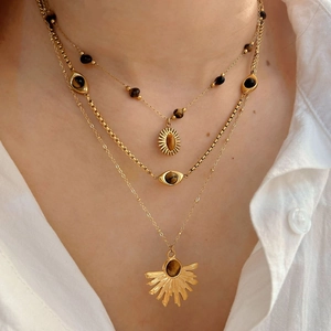 Collar con Colgante de Ojo de Tigre de Acero Inoxidable Bohemio Chapado en Oro Joyería de Piedra Natural Vintage para Mujer