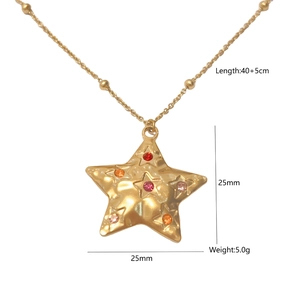 Golden star pendant necklace with colorful stones on a 40 plus 5cm beaded chain