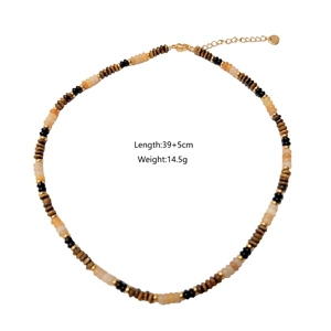 Handmade beaded necklace with tiger eye stone and compass pendant, length 39+5cm