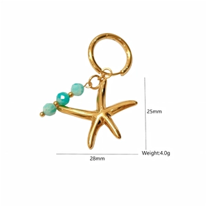 Boucles d'oreilles étoile de mer dorées avec perles turquoise et taille 28x25mm