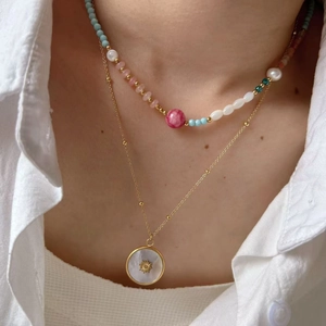 Collana doppia a strati stile boho in acciaio inossidabile con perline e stella