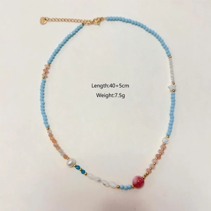 Collana di perline con stelle, pietre blu e ciondolo in conchiglia, misura 40+5 cm