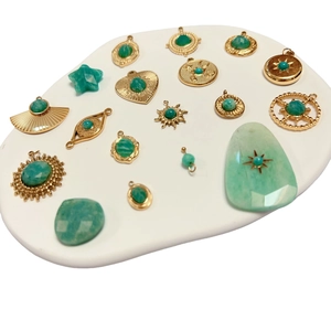 Bohemian gold plated charms with green turquoise stone in star and heart shapes