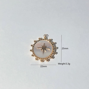 Golden North Star pendant with white shell inlay, size 25x22mm and weight 5.3g
