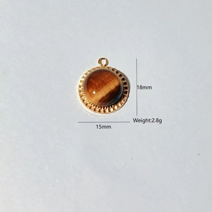 Detail showing 18mm tiger eye stone heart pendant with gold plated stainless steel frame