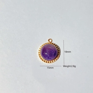 Gold-plated stainless steel pendant with round purple stone and serrated edge detail