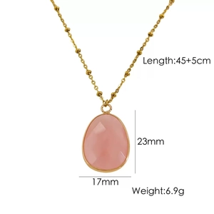 Vintage teardrop pink crystal necklace with gold plated stainless steel bead chain