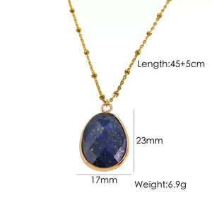Detail view of lapis lazuli drop pendant necklace with 45+5cm chain dimensions and weight