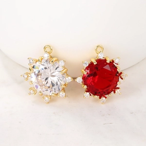 DIY jewelry pendants with gold base featuring white and ruby red cubic zirconia