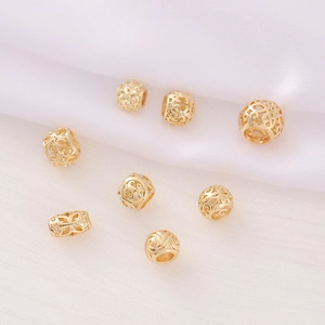 Holle gouden metalen kralen voor sieraden, vintage DIY kralen met fijne details