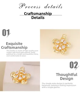 Détails du pendentif fleur en cuivre plaqué or avec incrustations de zircons brillants
