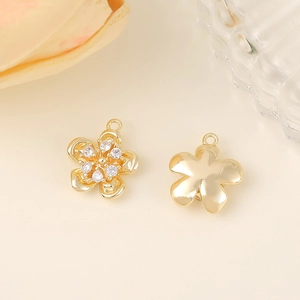 Pendentifs fleurs dorées avec zircons pour bijoux DIY, colliers et bracelets