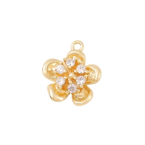 Pendentif fleur dorée avec zircons blancs pour la fabrication de bijoux DIY et colliers