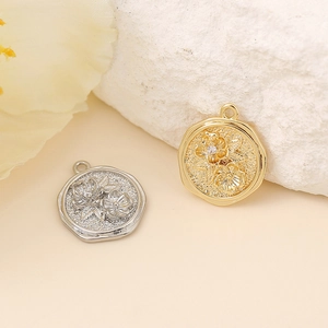 Exquisite gold and silver floral relief pendants on decorative white stones