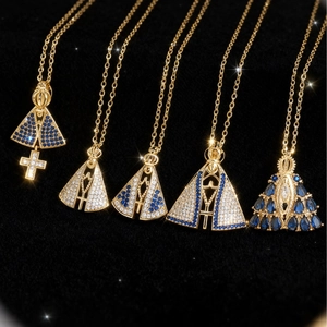 Vergoldete Kupfer Zirkonia Religiöse Anhänger Halskette Für Damen Unsere Liebe Frau Von Aparecida Jungfrau Maria Kreuz Schmetterling Schmuck